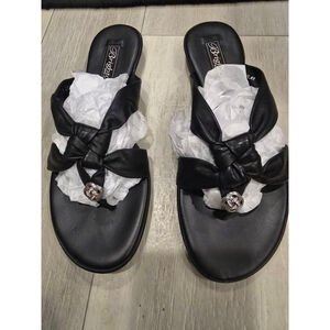 Women's Brighton Black Leather Knot Thong Sandals Size 7